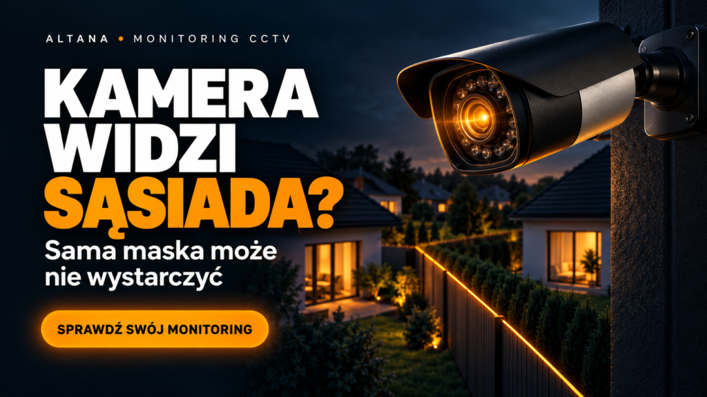 Kamera widzi sąsiada? Sama maska może nie wystarczyć — grafika Altany o monitoringu CCTV.